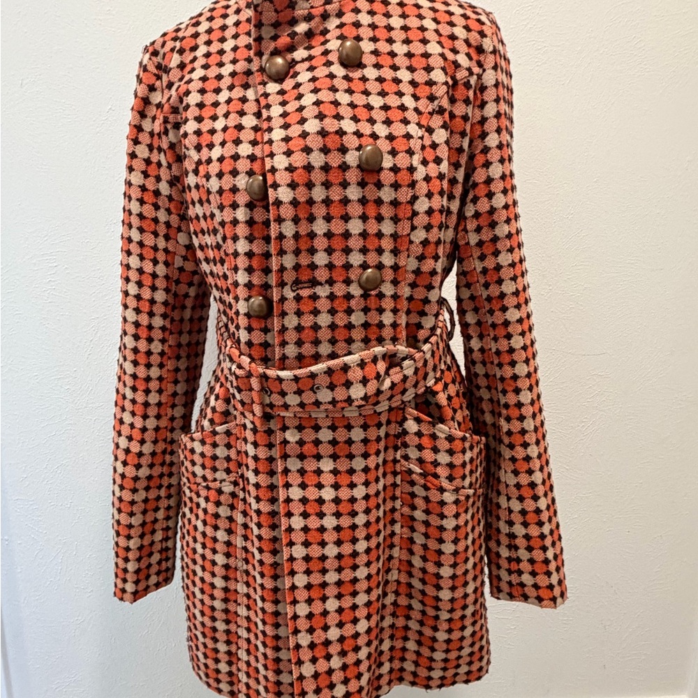 Tulle Orange and Black Checkered Trench Coat